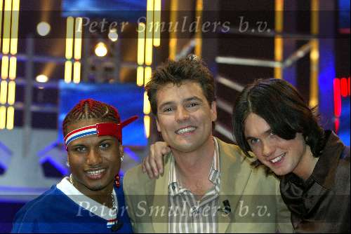Hilversum 3 april 2004
Finale Idols in studio 22.
JK Idols met Reinout Oerlemans en Boris Idols