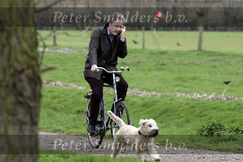 Leiden 6 april 2005
Thom de Graaf op fiets met gsm hond uitlaten.