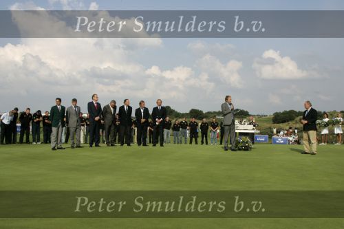 Zandvoort, 13 Augustus 2006
Dutch KLM Open Golf 2006 Kennemer golfclub
Toernooidirecteur Daan Slooter samen met Robbie v Erven Dorens