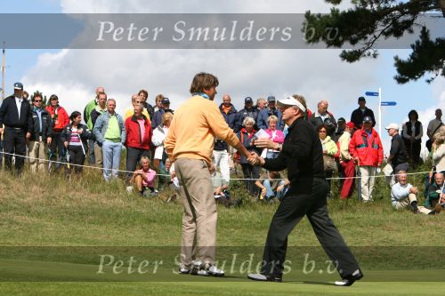 Zandvoort, 10 Augustus 2006
Dutch KLM Open Golf 2006 Kennemer golfclub
Robert Jan Derksen samen met Colin Montgomerie