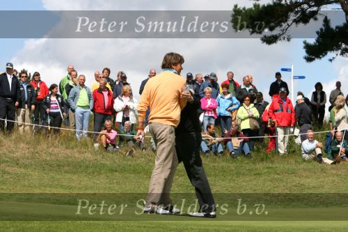 Zandvoort, 10 Augustus 2006
Dutch KLM Open Golf 2006 Kennemer golfclub
Robert Jan Derksen samen met Colin Montgomerie