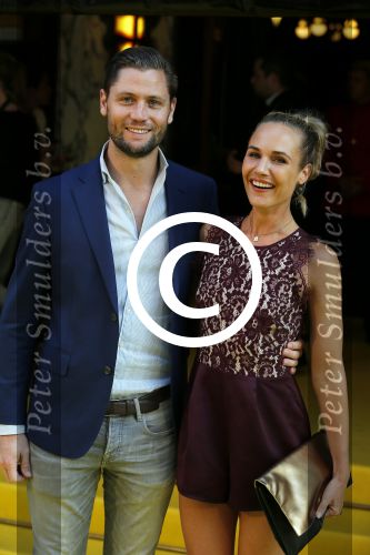 Amsterdam 12 augustus 2015  
Premiere Trainreck in Tuschinski.
Kimberley Klaver met man Bas Schothorst