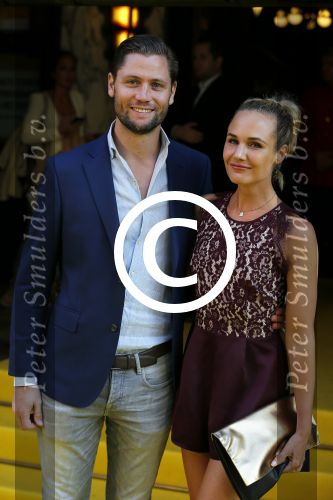 Amsterdam 12 augustus 2015  
Premiere Trainreck in Tuschinski.
Kimberley Klaver met man Bas Schothorst