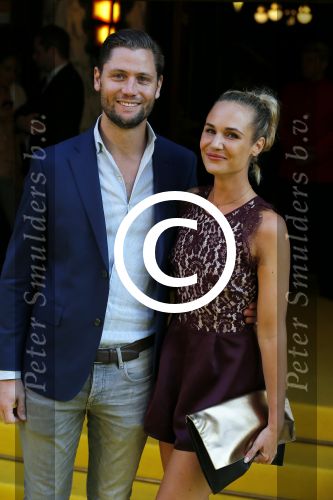 Amsterdam 12 augustus 2015  
Premiere Trainreck in Tuschinski.
Kimberley Klaver met man Bas Schothorst