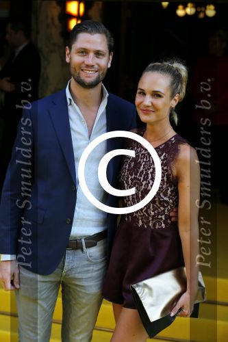 Amsterdam 12 augustus 2015  
Premiere Trainreck in Tuschinski.
Kimberley Klaver met man Bas Schothorst