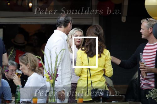 Amsterdam 13 juli 2018
Bridget Maasland en Leon de Ruiter op terras met Carolien de Bruijn en Erik de Vogel