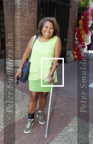Amsterdam 15 juli 2018
Frits Huffnagel feestje voor zijn 50e verjaardag bij hotel the Grand. Justine Pelmelay op krukken