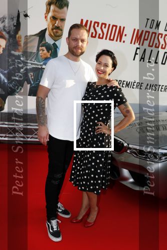 Amsterdam 30 juli 2018
Premiere Mission Impossible in Pathe Arena. Sonja Silva met man Pyke Pos