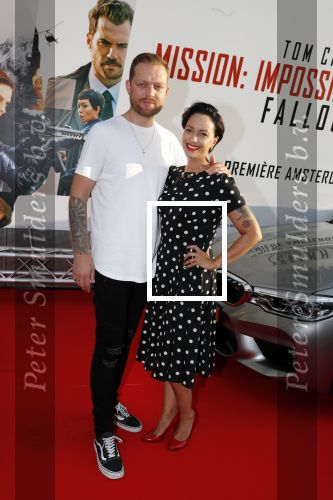 Amsterdam 30 juli 2018
Premiere Mission Impossible in Pathe Arena. Sonja Silva met man Pyke Pos
