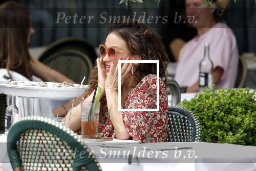 Amsterdam 9 juli 2024
Katja Schuurman op terras in Amsterdam zuid met een kennis . Ze eten oesters