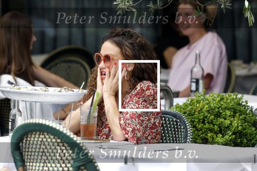 Amsterdam 9 juli 2024
Katja Schuurman op terras in Amsterdam zuid met een kennis . Ze eten oesters