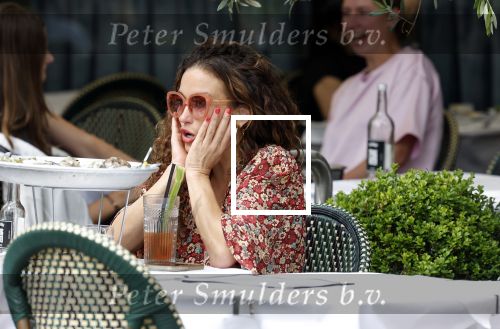 Amsterdam 9 juli 2024
Katja Schuurman op terras in Amsterdam zuid met een kennis . Ze eten oesters