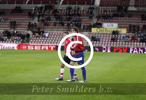 Eindhoven, 15 December 2011
PSV-Rapi Boekarest, eindstand 2-1
6e UEFA EuropaLeague wedstrijd
Khalid Sinouh samen met  Zakaria Lbyad
Foto Junior Smulders