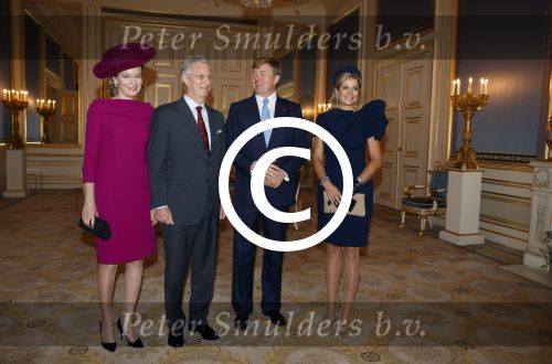Den Haag, 8 November 2013
Staatsbezoek Belgie aan Nederland
Koningin Mathilde, Koning Filip, Koning Willem Alexander en Koningin Maxima, Mark Rutte en Elio Di Rupo
Foto Peter Smulders BV