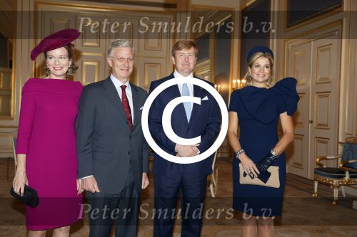 Den Haag, 8 November 2013
Staatsbezoek Belgie aan Nederland
Koningin Mathilde, Koning Filip, Koning Willem Alexander en Koningin Maxima, Mark Rutte en Elio Di Rupo
Foto Peter Smulders BV