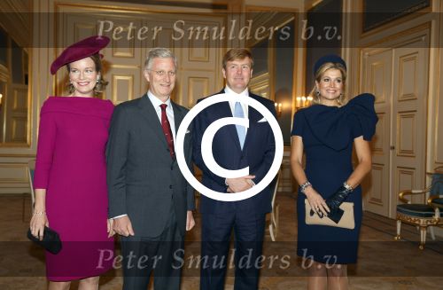 Den Haag, 8 November 2013
Staatsbezoek Belgie aan Nederland
Koningin Mathilde, Koning Filip, Koning Willem Alexander en Koningin Maxima, Mark Rutte en Elio Di Rupo
Foto Peter Smulders BV