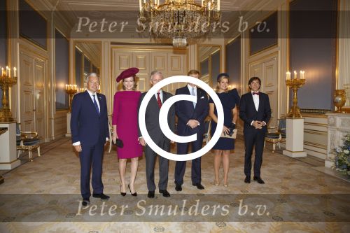 Den Haag, 8 November 2013
Staatsbezoek Belgie aan Nederland
Koningin Mathilde, Koning Filip, Koning Willem Alexander en Koningin Maxima, Mark Rutte en Elio Di Rupo
Foto Peter Smulders BV