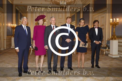 Den Haag, 8 November 2013
Staatsbezoek Belgie aan Nederland
Koningin Mathilde, Koning Filip, Koning Willem Alexander en Koningin Maxima, Mark Rutte en Elio Di Rupo
Foto Peter Smulders BV