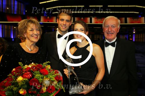 Amsterdam 16 december 2014
Sportman van het jaar verkiezing in de RAI.
Ireen Wust met vriend en ouders