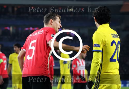 Eindhoven, 6 December 2016 Laatse groepswedstrijd in de Champions League Seizoen 2016/2017 PSV-FC Rostov, eindstand 0-0 en uitschakeling voor het gehele Europese Voetbal.
Daniel Schwaab