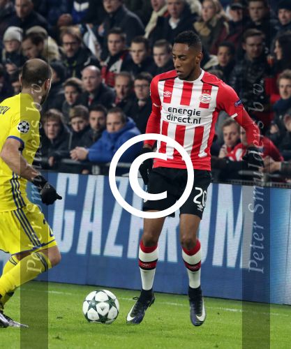 Eindhoven, 6 December 2016 Laatse groepswedstrijd in de Champions League Seizoen 2016/2017 PSV-FC Rostov, eindstand 0-0 en uitschakeling voor het gehele Europese Voetbal.
Joshua Brenet