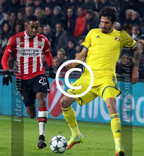 Eindhoven, 6 December 2016 Laatse groepswedstrijd in de Champions League Seizoen 2016/2017 PSV-FC Rostov, eindstand 0-0 en uitschakeling voor het gehele Europese Voetbal.
Joshua Brenet