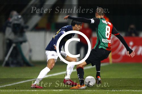 Nijmegen 22-02-2014 Eredivisie NEC - PSV. Eindstand 1-2. Bryan Ruiz (psv) en Ryan Koolwijk (nec).
Foto: John Claessens