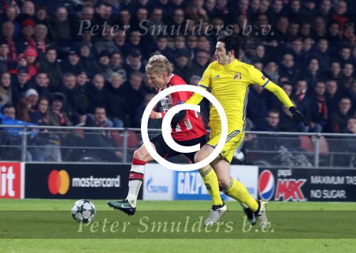 Eindhoven, 6 December 2016 Laatse groepswedstrijd in de Champions League Seizoen 2016/2017 PSV-FC Rostov, eindstand 0-0 en uitschakeling voor het gehele Europese Voetbal.
Oleksandr Zinchenko