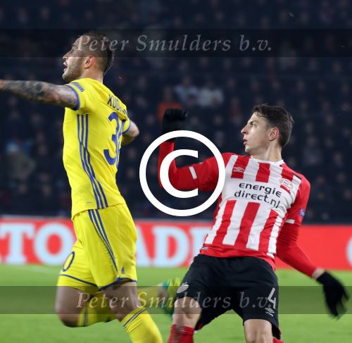 Eindhoven, 6 December 2016 Laatse groepswedstrijd in de Champions League Seizoen 2016/2017 PSV-FC Rostov, eindstand 0-0 en uitschakeling voor het gehele Europese Voetbal.
Santiago Arias