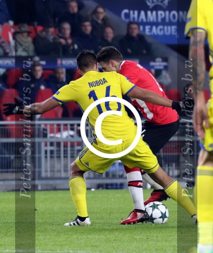 Eindhoven, 6 December 2016 Laatse groepswedstrijd in de Champions League Seizoen 2016/2017 PSV-FC Rostov, eindstand 0-0 en uitschakeling voor het gehele Europese Voetbal.
Santiago Arias