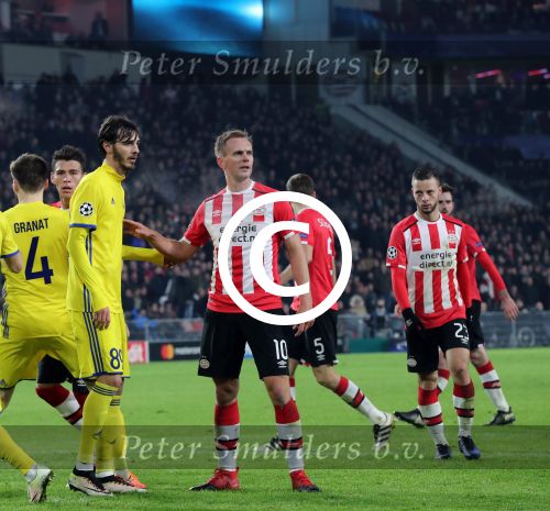 Eindhoven, 6 December 2016 Laatse groepswedstrijd in de Champions League Seizoen 2016/2017 PSV-FC Rostov, eindstand 0-0 en uitschakeling voor het gehele Europese Voetbal.
Siem de Jong