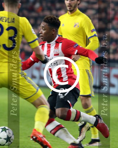 Eindhoven, 6 December 2016 Laatse groepswedstrijd in de Champions League Seizoen 2016/2017 PSV-FC Rostov, eindstand 0-0 en uitschakeling voor het gehele Europese Voetbal.
Steven Bergwijn