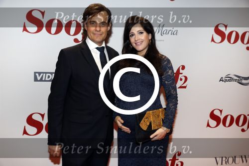 Amsterdam 28 november 2016
Premiere Soof 2 in de la mar theater. 
Vincent Croiset en zwangere partner Tina de Bruin