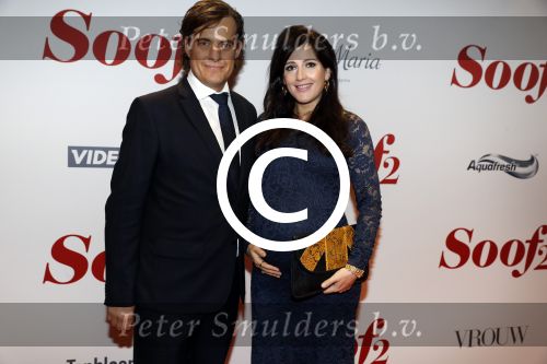 Amsterdam 28 november 2016
Premiere Soof 2 in de la mar theater. 
Vincent Croiset en zwangere partner Tina de Bruin