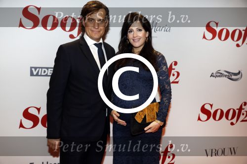 Amsterdam 28 november 2016
Premiere Soof 2 in de la mar theater. 
Vincent Croiset en zwangere partner Tina de Bruin