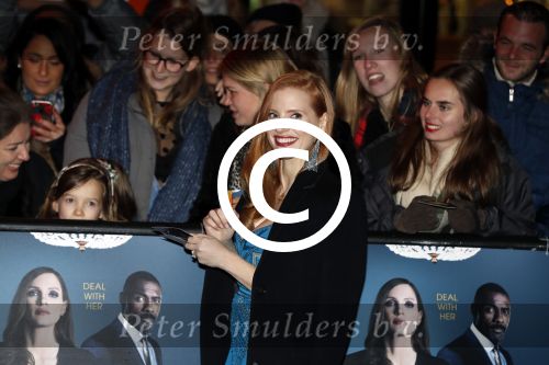 Amsterdam 12 december 2017 
Premiere Molly\'s game in Tuschinski.
Hoofdrolspeelster Jessica Chastain was aanwezig.