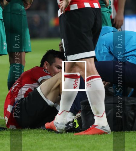 Eindhoven, 24 Oktober 2018 PSV-Tottemham Hotspur.
Duel in de voorronde Champions League, eindstand 2-2.
Hirving Lozano geblesseerd
