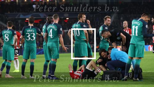 Eindhoven, 24 Oktober 2018 PSV-Tottemham Hotspur.
Duel in de voorronde Champions League, eindstand 2-2.
Hirving Lozano geblesseerd