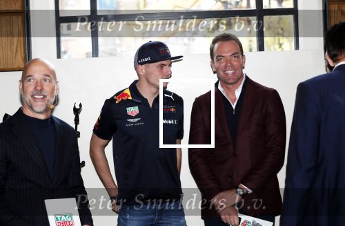Amsterdam 13 november 2018
Presentatie TAG Heuer horloge van Max Verstappen in Hotel Arena. Robert Doornbos en Rob Kamphues doen de presentatie.