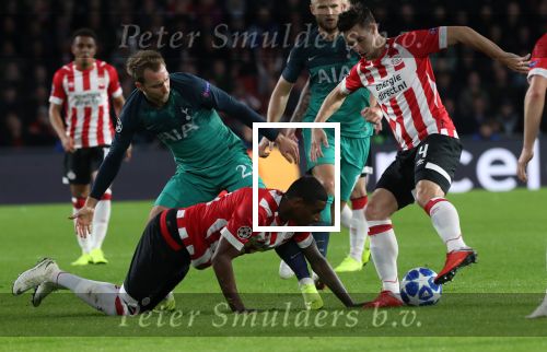 Eindhoven, 24 Oktober 2018 PSV-Tottemham Hotspur.
Duel in de voorronde Champions League, eindstand 2-2.
Nick Viergever Pablo Rosario en Christian Eriksen