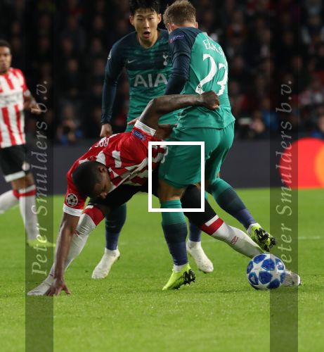 Eindhoven, 24 Oktober 2018 PSV-Tottemham Hotspur.
Duel in de voorronde Champions League, eindstand 2-2.
Pablo Rosario en Christian  Eriksen