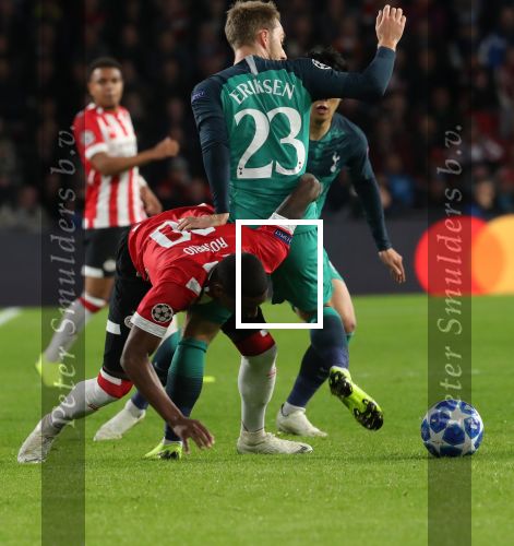 Eindhoven, 24 Oktober 2018 PSV-Tottemham Hotspur.
Duel in de voorronde Champions League, eindstand 2-2.
Pablo Rosario en Christian  Eriksen