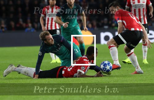 Eindhoven, 24 Oktober 2018 PSV-Tottemham Hotspur.
Duel in de voorronde Champions League, eindstand 2-2.
Pablo Rosario en Christian  Eriksen