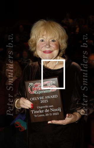 Laren 20 november 2025
Tineke de Nooij krijgt uit handen van Johan Vlemmix een oeuvre award in Rosa Spierhuis.