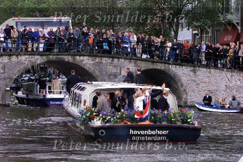 Amsterdam 10 september 2001
Prins Willem Alexander en Maxima bezoeken Amsterdam.
Op rondvaartboot in Amsterdamse Grachten