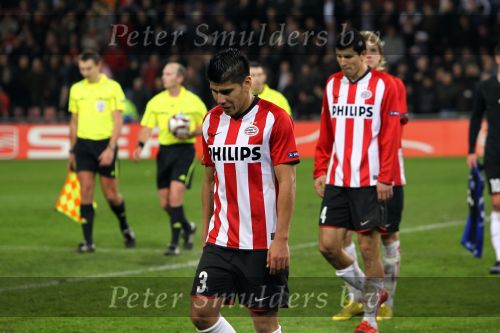 Eindhoven, 25 Februari 2010
1/8 Finale Uefa Europa League PSV-HSV, eindstand 3-2
PSV uitgeschakeld op basis van uit gescoorde doelpunten
Teleurstelling bij Carlos Salcido
Foto Junior Smulders