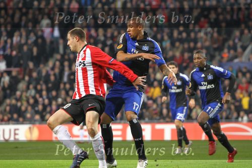 Eindhoven, 25 Februari 2010
1/8 Finale Uefa Europa League PSV-HSV, eindstand 3-2
PSV uitgeschakeld op basis van uit gescoorde doelpunten
Danny Koevermans in duel met Jerome Boateng
Foto Junior Smulders