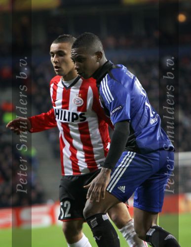 Eindhoven, 25 Februari 2010
1/8 Finale Uefa Europa League PSV-HSV, eindstand 3-2
PSV uitgeschakeld op basis van uit gescoorde doelpunten
Zakaria Labyad zijn eerste invalbeurt voor PSV in duel met Eljero Elia
Foto Junior Smulders
