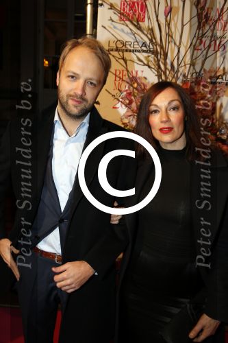 Amsterdam 18 januari 2016
Uitreiking Beau monde awards in het Amstel Hotel.
Miryanna van Reeden  met kennis Frank e Hollywood