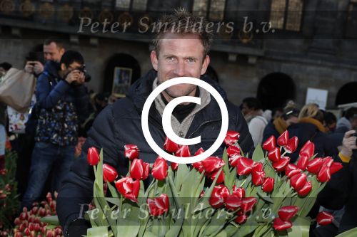 Amsterdam 21 januari 2017 
Boer Tom Groot bij event met tulpen bij paleis op de dam.